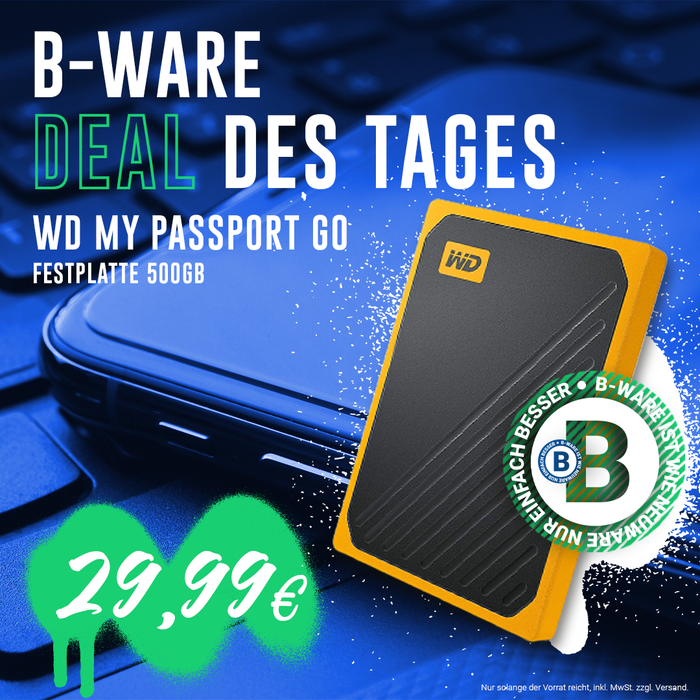 Booste deine Datenspeicherung mit der WD My Passport Go Festplatte 500GB – jetzt als erstklassige B-Ware auf Talk-Point.de!