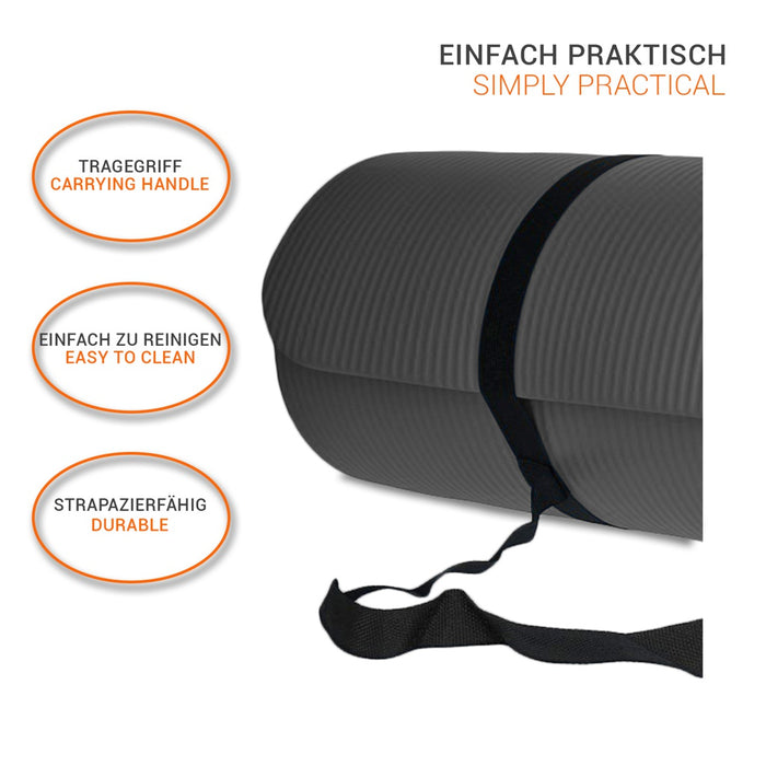TP Yogamatte, Fitnessmatte, 185 x 61 x1,5 cm (B) 1,5 cm, NBR-Schaumstoff, abwischbar mit Tragegurt