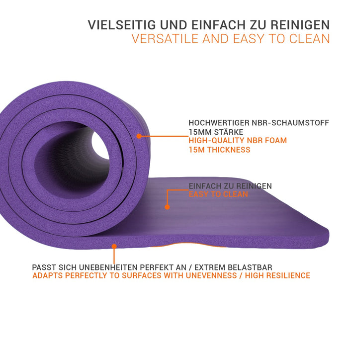 TP Yogamatte, Sport Unterlage aus Schaumstoff, für Pilates, Fitness, rutschfest, 185 x 61 x 1,5 cm Lila