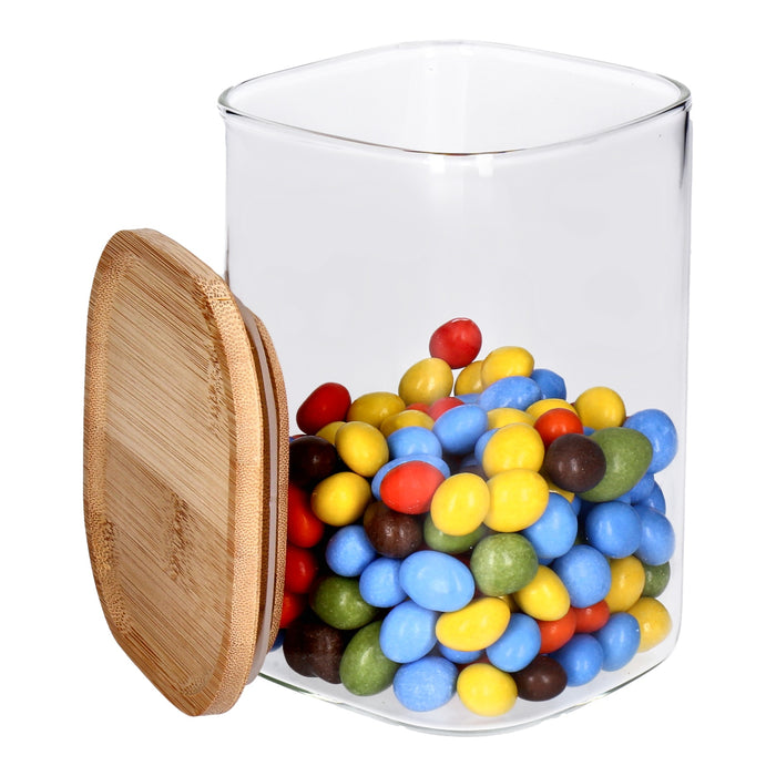 TP Vorratsglas mit Bambusdeckel, Glas Behälter für Lebensmittel, luftdicht, spülmaschinenfest - eckig 1200ml