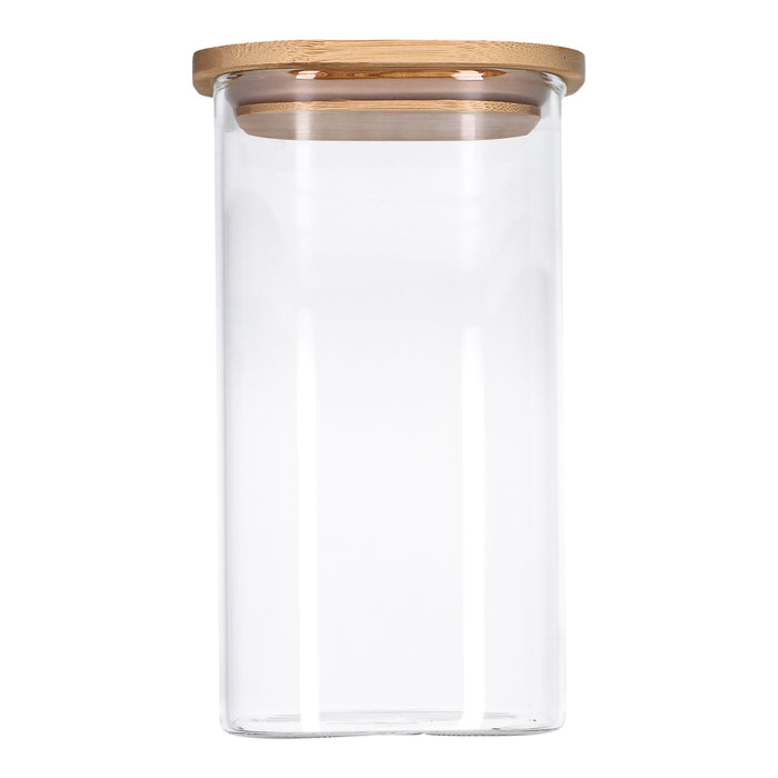 TP Vorratsglas mit Bambusdeckel, Glas Behälter für Lebensmittel, luftdicht, spülmaschinenfest - eckig 1500ml