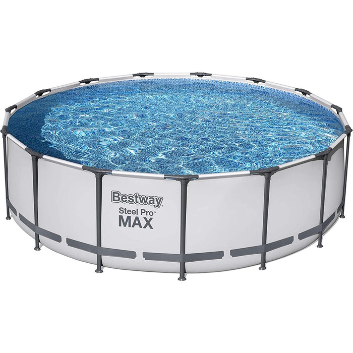 Bestway 56438 Steel Pro MAX Frame Pool Komplettset mit Filterpumpe Ø 457 x 122 cm, lichtgrau, rund