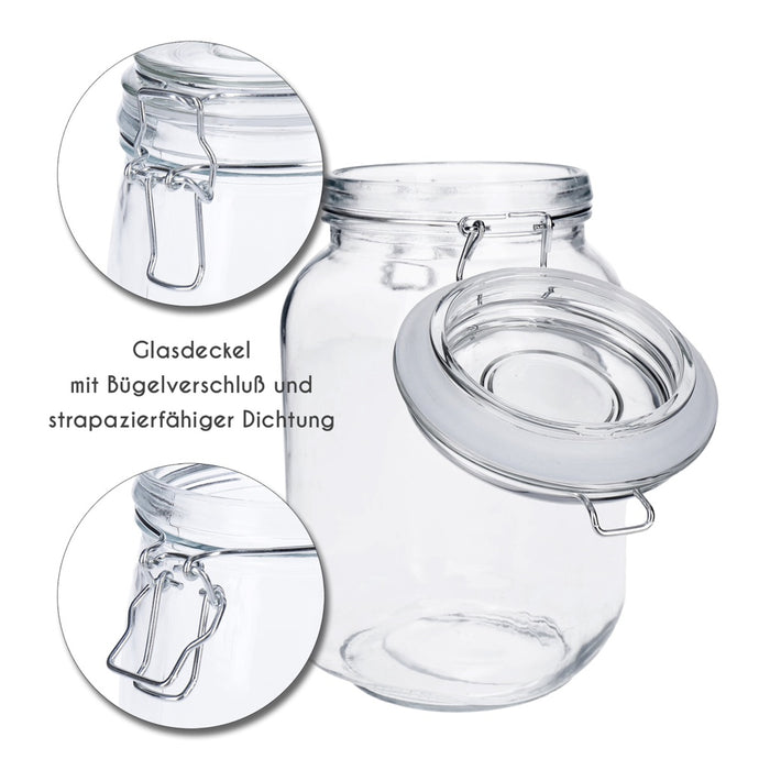 TP 6er Set Vorratsglas mit Bügelverschluss inkl. 8 Kreidetafelsticker & Stift eckige Form (6 x1000ml)
