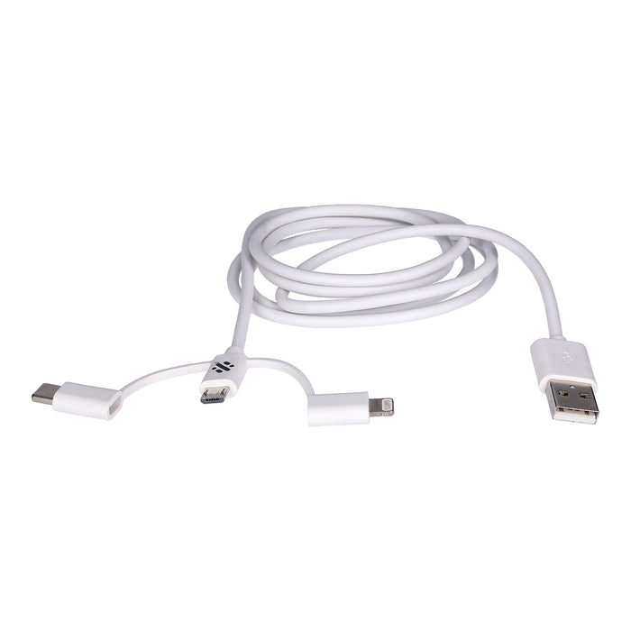 Swipe 3 in 1 USB-Lade- und Syncronisatiionskabel mit USB-C, Micro-USB, Lightning-Anschluss in weiß