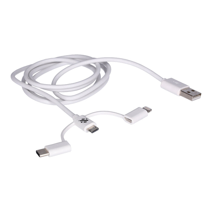 Swipe 3 in 1 USB-Lade- und Syncronisatiionskabel mit USB-C, Micro-USB, Lightning-Anschluss in weiß