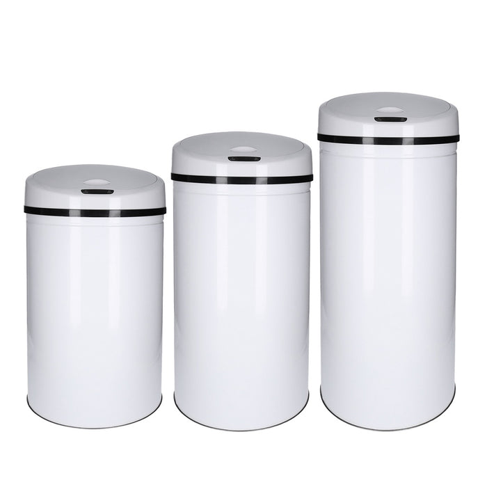 TP Sensor Mülleimer aus Edelstahl, Abfallbehälter für Küche, automatischer Deckel, rund, in weiß 60 Liter