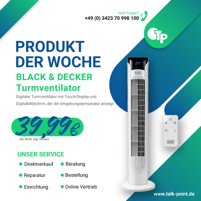 Black+Decker BXEFT48E Digitaler Turmventilator - Produkt der Woche Banner