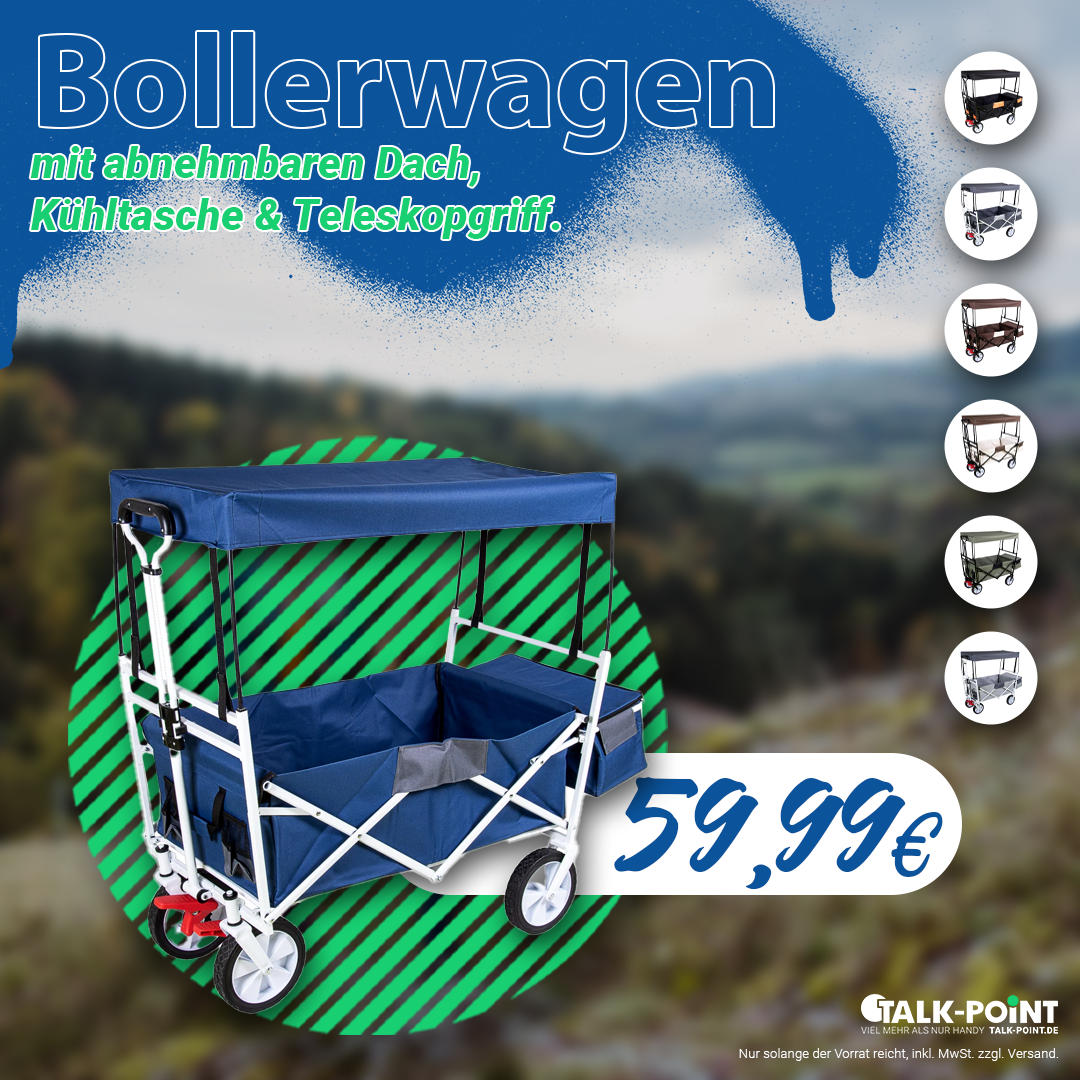 Bollerwagen mit abnehmbaren Dach Teleskopgriff, Kühltasche