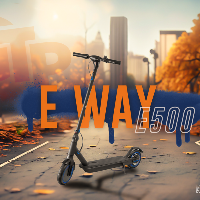 E-Way E-500 E-Scooter in schwarz-blau Actionbanner