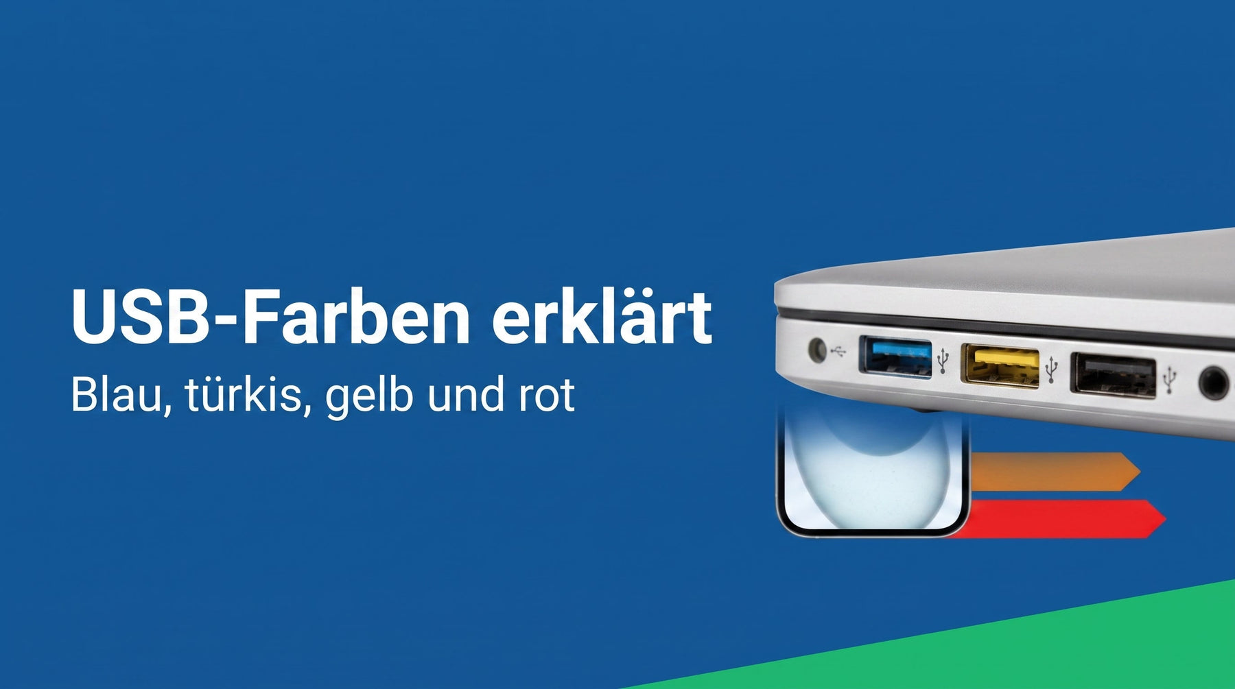 USB-Anschluss-Farben erklärt: blau, türkis, gelb und rot