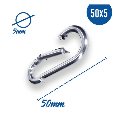 Produktbild Allzweck-Karabiner - Karabinerhaken 50x5 mm Stahl verzinkt DIN5299 C-Form (Birne) rostfrei Schnapphaken bis 120Kg