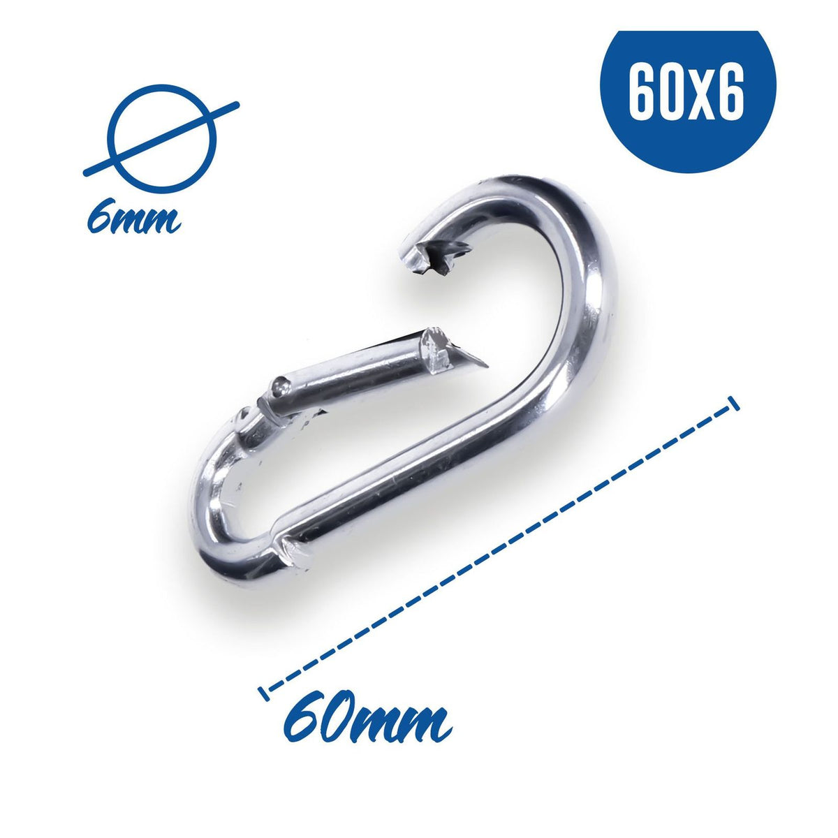 Produktbild Allzweck-Karabiner - Karabinerhaken 60x6 mm Stahl verzinkt DIN5299 C-Form (Birne) rostfrei Schnapphaken bis 120Kg