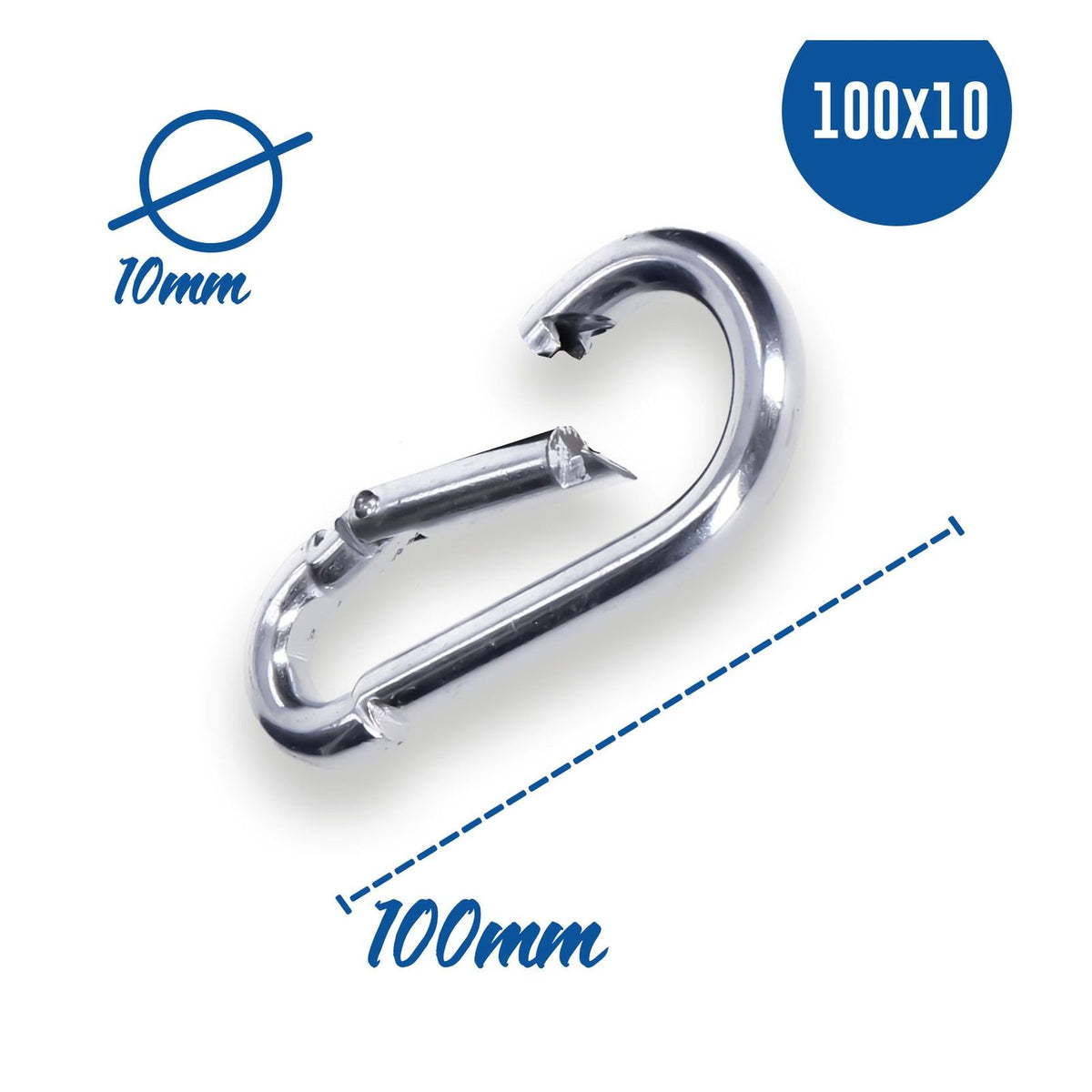 Produktbild Allzweck-Karabiner - Karabinerhaken 10 x 100 mm Stahl verzinkt DIN5299 C-Form (Birne) rostfrei Schnapphaken bis 350Kg