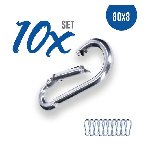Produktbild Allzweck-Karabiner - 10x Karabinerhaken 80x8 mm Stahl verzinkt DIN5299 C-Form (Birne) rostfrei Schnapphaken bis 230kg
