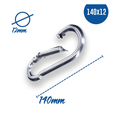 Karabinerhaken 12 x 140 mm Stahl verzinkt DIN5299 C-Form (Birne) rostfrei Schnapphaken bis 450Kg