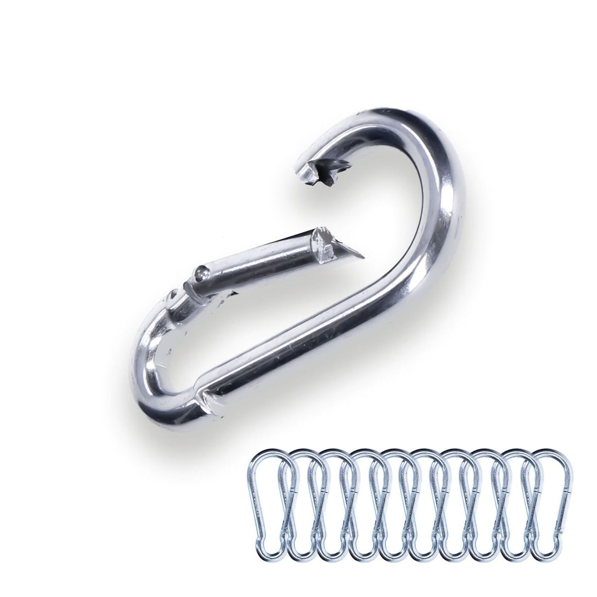 Produktbild Ohne Kategorie - 10x Karabinerhaken 60x6 mm Stahl verzinkt DIN5299 C-Form (Birne) rostfrei Schnapphaken bis 120Kg