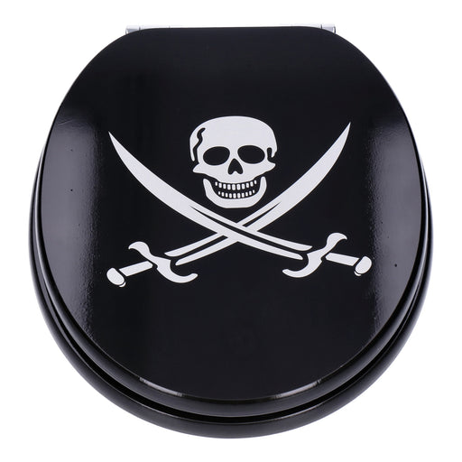 Produktbild WC-Sitz - TP WC-Sitz mit Absenk-Automatik, Motiv, Soft-Close Holz-Kern, ovale O-Form, EU-Größe, bis 120 kg Pirate Black