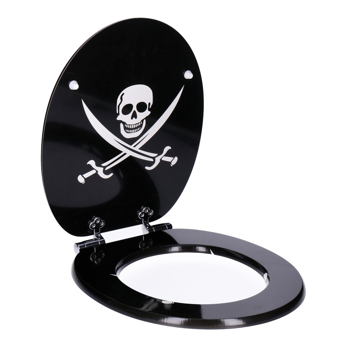 Produktbild WC-Sitz - TP WC-Sitz mit Absenk-Automatik, Motiv, Soft-Close Holz-Kern, ovale O-Form, EU-Größe, bis 120 kg Pirate Black