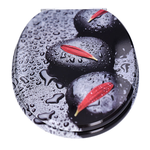 Produktbild WC-Sitz - TP WC-Sitz mit Absenk-Automatik, Motiv, Soft-Close Holz-Kern, ovale O-Form, EU-Größe, bis 120 kg Read Leafs + Stones