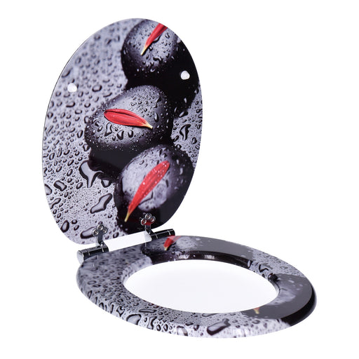 Produktbild WC-Sitz - TP WC-Sitz mit Absenk-Automatik, Motiv, Soft-Close Holz-Kern, ovale O-Form, EU-Größe, bis 120 kg Read Leafs + Stones