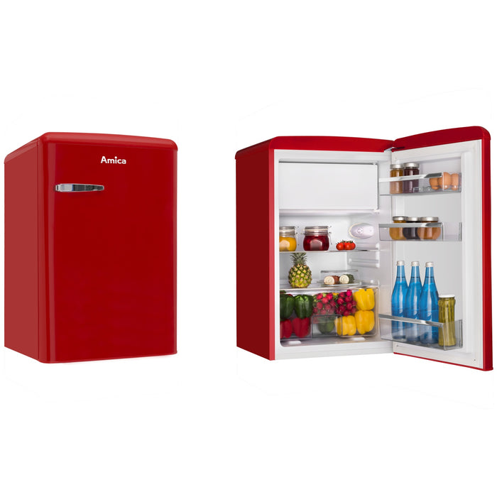 Amica KS 15610 R Kühlschrank mit Gefrierfach im Retrodesign rot