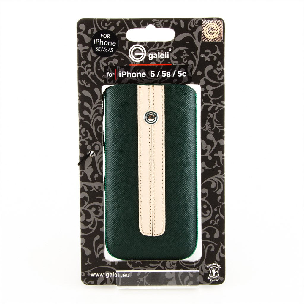 Produktbild Smartphone-Hülle - Mike Galeli Leder Tasche Etui für Apple iPhone 5/5S/SE in dunkelgrün/beige