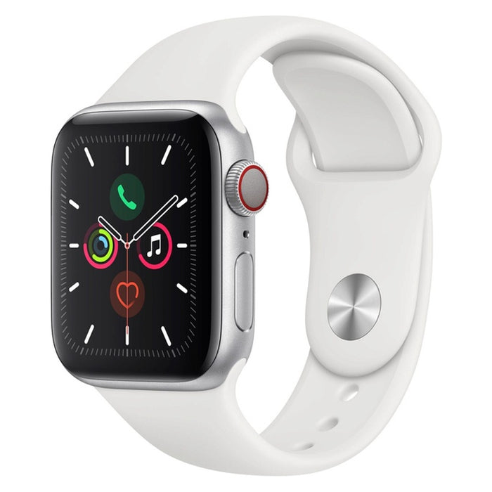 Apple Watch Series 5 40mm GPS + 4G Silber Aluminiumgehäuse Sportarmband Weiß