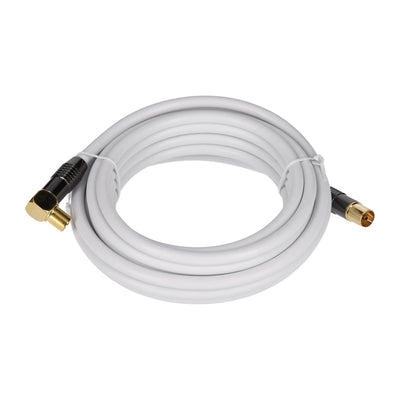 Antennenkabel, DVB TV Kabel mit Koax Stecker  90° gewinkelt, in Weiß,  5m