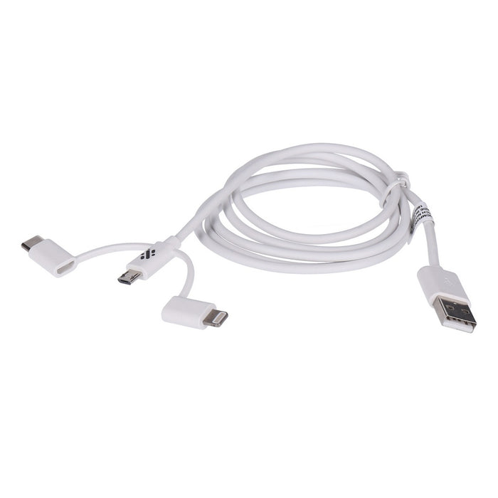 Swipe 3 in 1 USB-Lade- und Syncronisatiionskabel mit USB-C, Micro-USB, Lightning-Anschluss in weiß