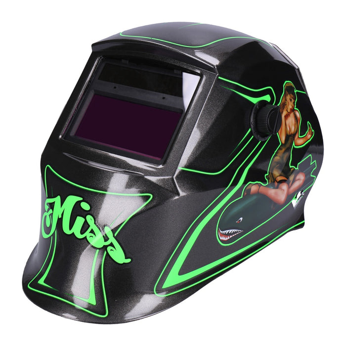 TP Automatik Solar Schweißhelm mit UV-Schutz, auto Verdunkelung, Feuerhemmend, schnelle Schaltzeiten- Green Miss (1606-A)