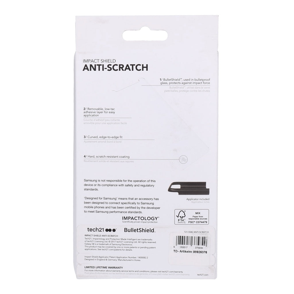 Produktbild Displayschutzfolie - Tech21 Anti-Scratch Displayschutzfolie für Samsung Galaxy S8 - Transparent