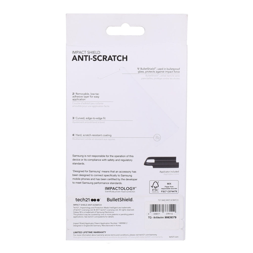 Produktbild Displayschutzfolie - Tech21 Anti-Scratch Displayschutzfolie für Samsung Galaxy S8+ - Transparent