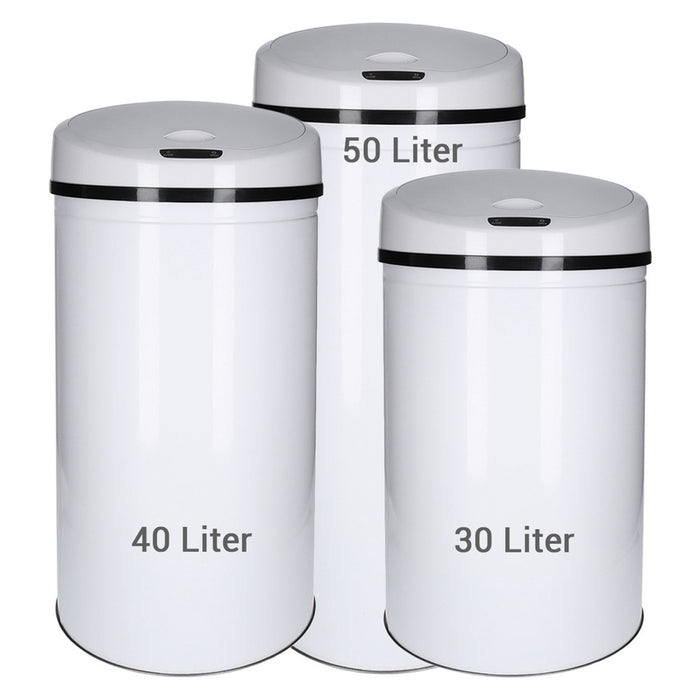 TP Sensor Mülleimer aus Edelstahl, Abfallbehälter für Küche, automatischer Deckel, rund, in weiß 40 Liter