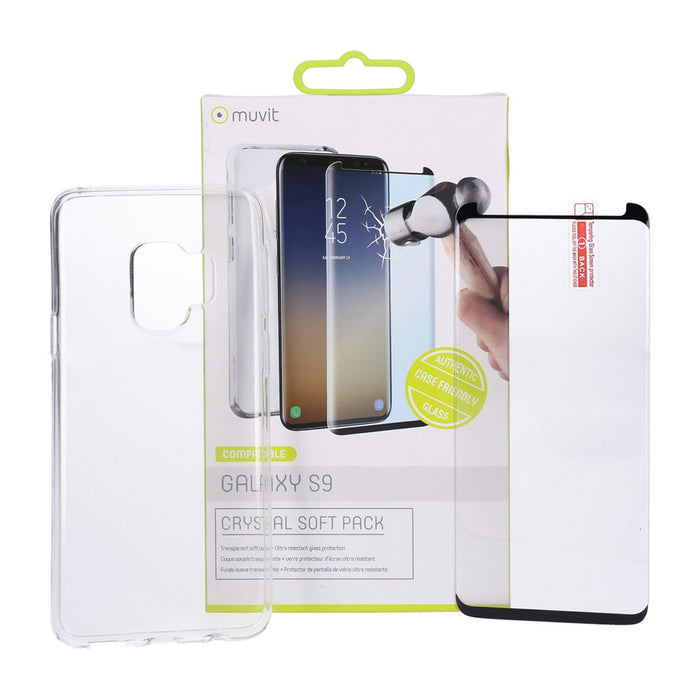 Muvit Crystal Soft Pack Case Schutzhülle + Display schutzglas für Samsung Galaxy S9