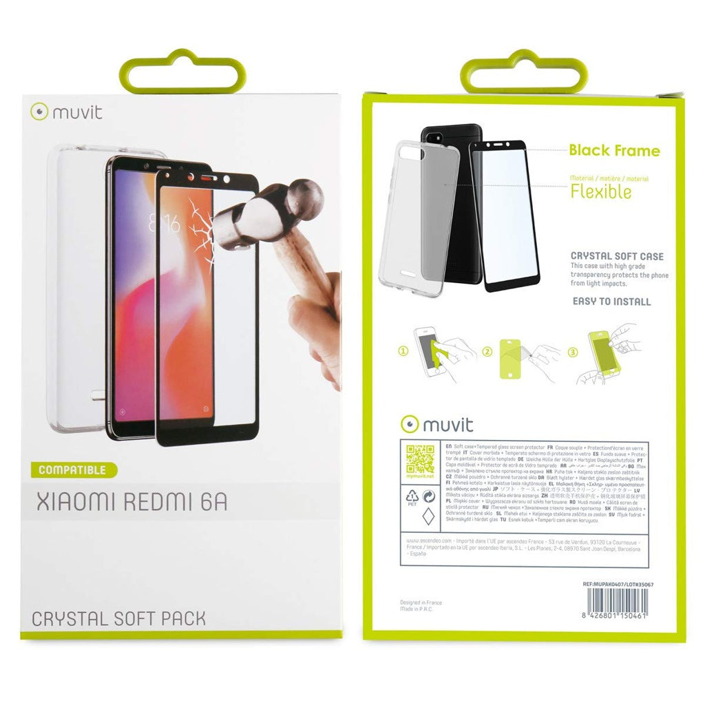 Produktbild Displayschutzglas - Muvit Crystal Soft Pack mit Backcover und Displayschutz aus Glas für Xiaomi Redmi 6A
