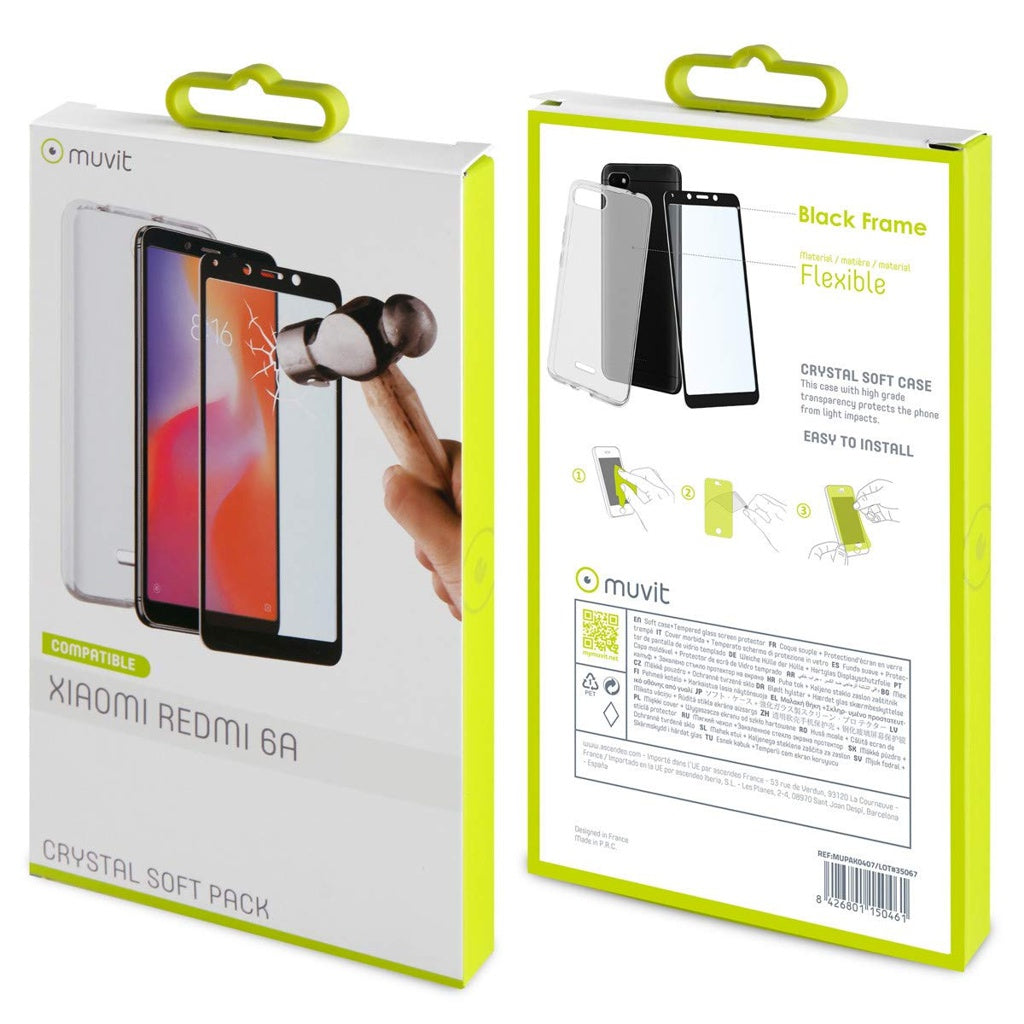 Produktbild Displayschutzglas - Muvit Crystal Soft Pack mit Backcover und Displayschutz aus Glas für Xiaomi Redmi 6A