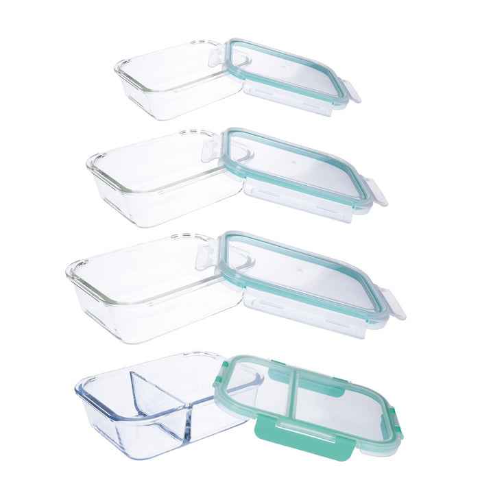 TP Frischhaltedosen Set, 8-teilig, Glas Behälter mit Klipp-Deckel, auslaufsicher, als Auflauf Form