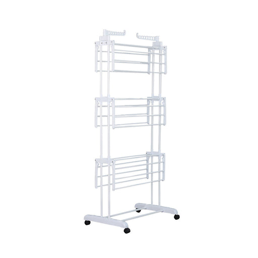 Produktbild Turmwäscheständer - TP Wäscheständer 3 Ebenen klappbar, mobil ca. 18 Meter Wäscheleine, mit Seitenflügel Weiß