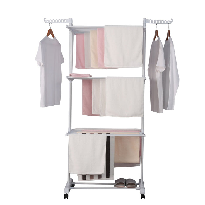 TP Wäscheständer 3 Ebenen klappbar, mobil ca. 18 Meter Wäscheleine, mit Seitenflügel Weiß