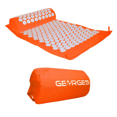 Akupressurmatte, Set mit Kissen und Tasche, Nagelmatte zur Entspannung und Massage, 68 x 42 cm Orange