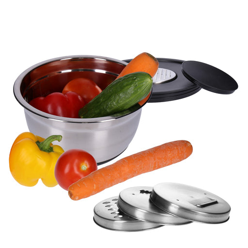Produktbild Aufbewahrungsschüssel - TP Edelstahl Schüssel-Set inkl. Deckel, Skala, und 4 Einsätzen zum Gemüsereiben