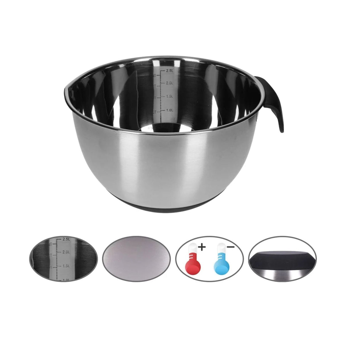 Produktbild Rührschüssel - TP Edelstahl Schüssel-Set mit Griff, inkl. Deckel, Skala und 4 Einsätzen zum Gemüsereiben 15-teilig