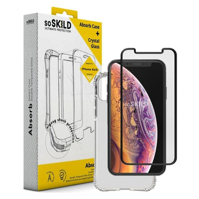 Absorb Impact Case stoßfeste TPU Schutz hülle + Glas für Apple iPhone X/XS transparent