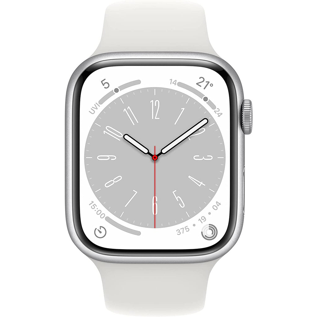 Produktbild Smartwatch - Apple Watch Series 8 45mm GPS + 4G Silber Aluminiumgehäuse mit Sportarmband Weiß