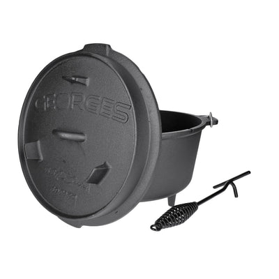 Dutch Oven aus Gusseisen, BBQ Kessel mit Füßen Deckel, robuster Feuertopf inkl. Deckelheber GDO09P