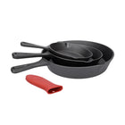TP BBQ Pfannen Set aus Gusseisen, inkl. Griff, für alle Herdarten geeignet, Bratpfannen 16+20+25