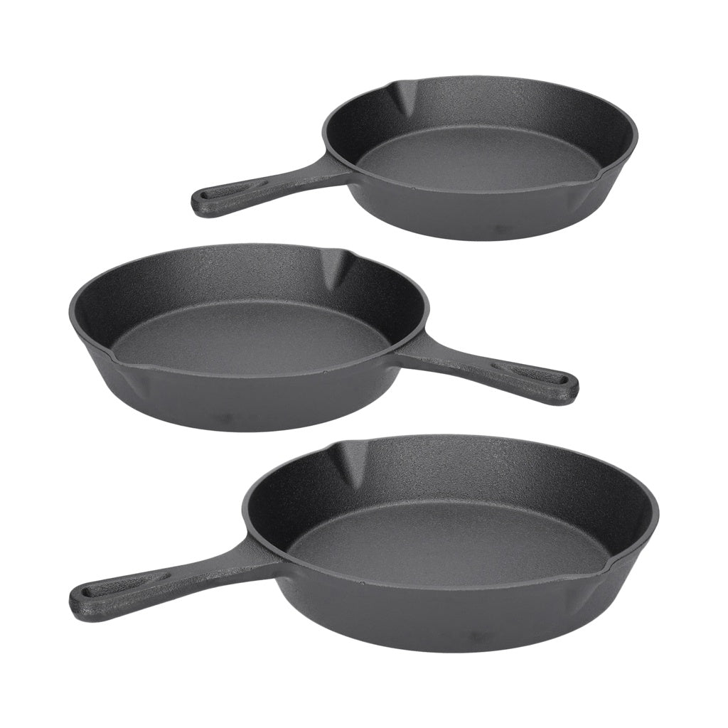 Produktbild Bratpfanne - TP BBQ Pfannen Set aus Gusseisen, inkl. Griff, für alle Herdarten geeignet, Bratpfannen 16+20+25