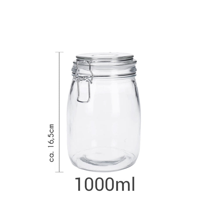 TP 6er Set Vorratsglas mit Bügelverschluss inkl. 8 Kreidetafelsticker & Stift runde Form (6 x1000 ml)
