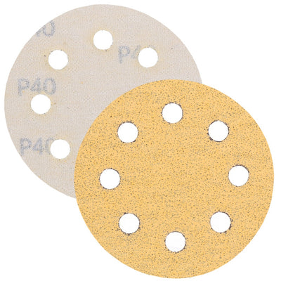 Schleifpapier, Schleifscheibe - Universal (gelb 125mm, 8-fach-gelocht, Latexbasis - 10er Pack P40