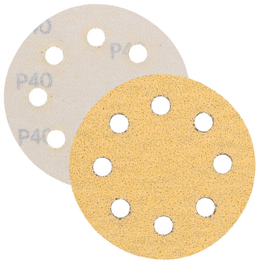 Produktbild Schleifscheibe - TP Schleifpapier, Schleifscheibe - Universal (gelb 125mm, 8-fach-gelocht, Latexbasis - 10er Pack P40